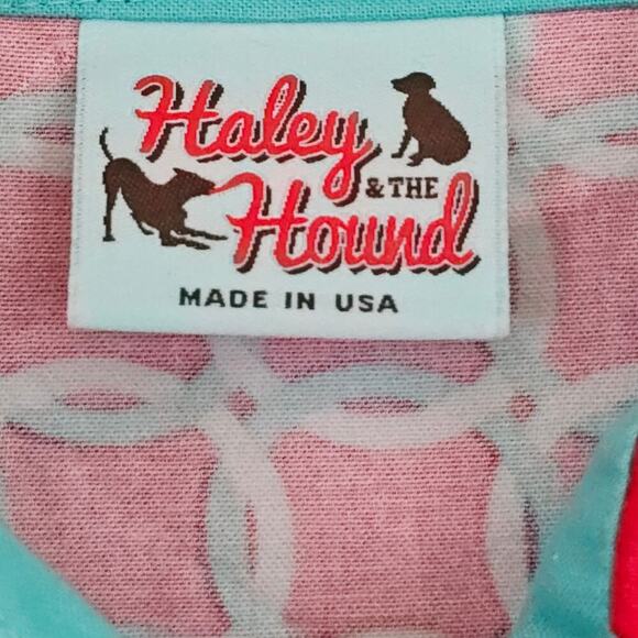 Haley & the Hound Retro Womens‎ Shirt Dress 4 Madeline Red Aqua Geometric Trad - Picture 2 of 7